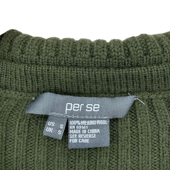 Per Se Cardigan Sweater Womens Small Dark Green Knit 100% Merino Wool Open Front - Picture 8 of 14